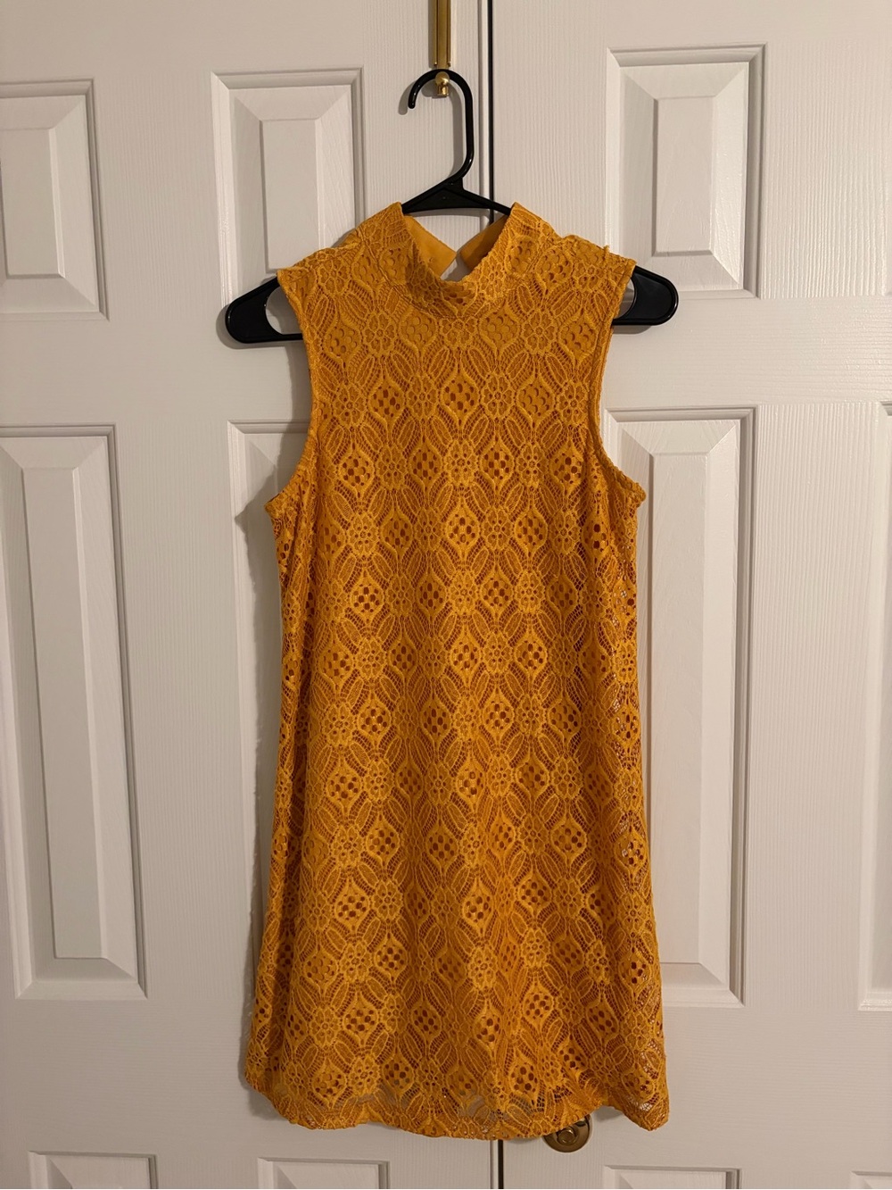 Mustard Yellow Lace Mini Shift Dress